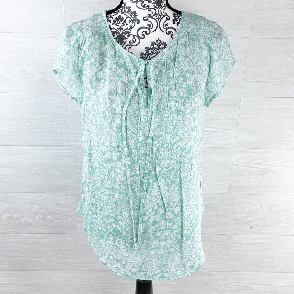Como Vintage Short Sleeve Pintuck Peasant Blouse Top